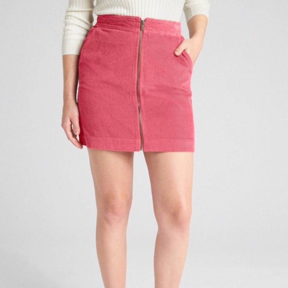 Pink Corduroy Front Exposed Zip Skirt Size 10 NWT